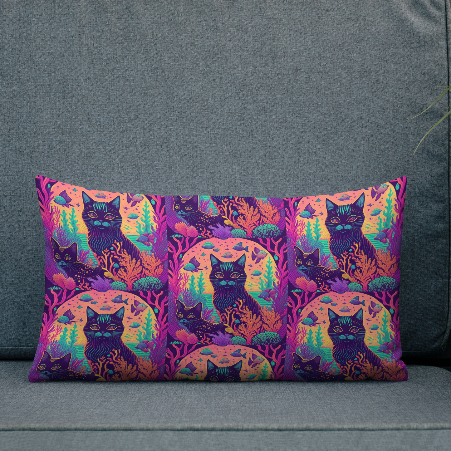 Cat Mermaid Carving Pillow